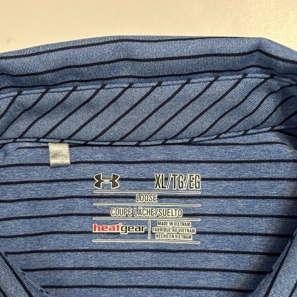 Under Armour Mens Polo Shirt Size XL Blue Orange Striped Logo Heat Gear Lot Of 2 - Picture 6 of 11
